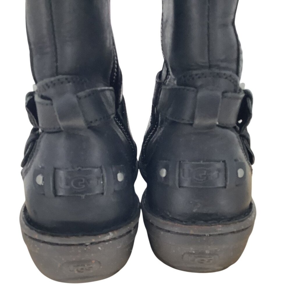 UGG Women’s ROSEN Black Leather Tall Riding Boots Zip Up Shearling- 7M - Picture 6 of 9